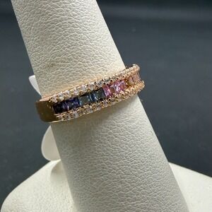 Bomb Party Candyland Unicorn Size 6 Ring Multi Color CZ RBP2240 Rose Gold Plated